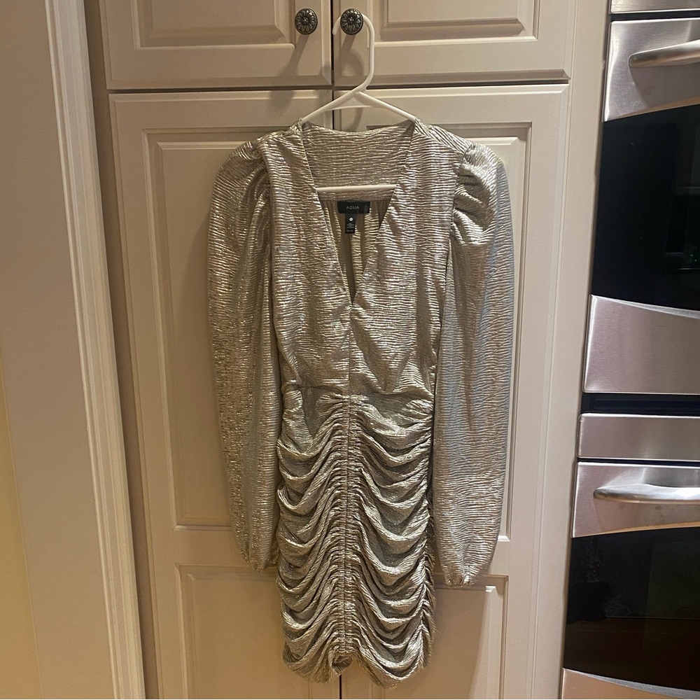 Aqua Shimmering Silver Textured Dress Size Small
